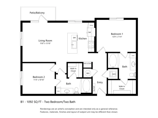 2 Beds • 2 Bath 1098 floor plan